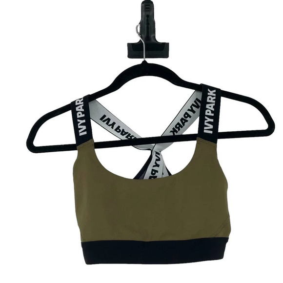 Ivy Park Olive Green Logo‎ Band Racerback Sports Bra Size Small - Picture 2 of 7